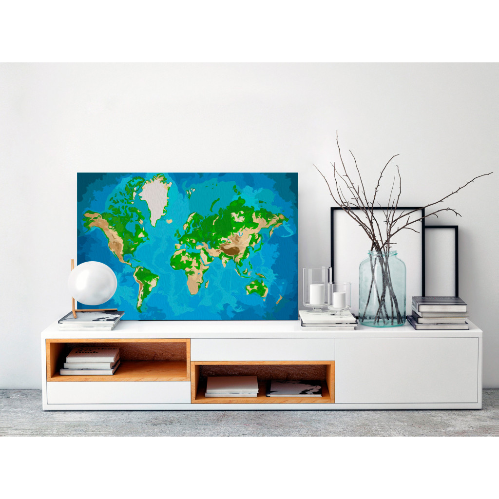 Måla Med Siffror World Map (Blue & Green)