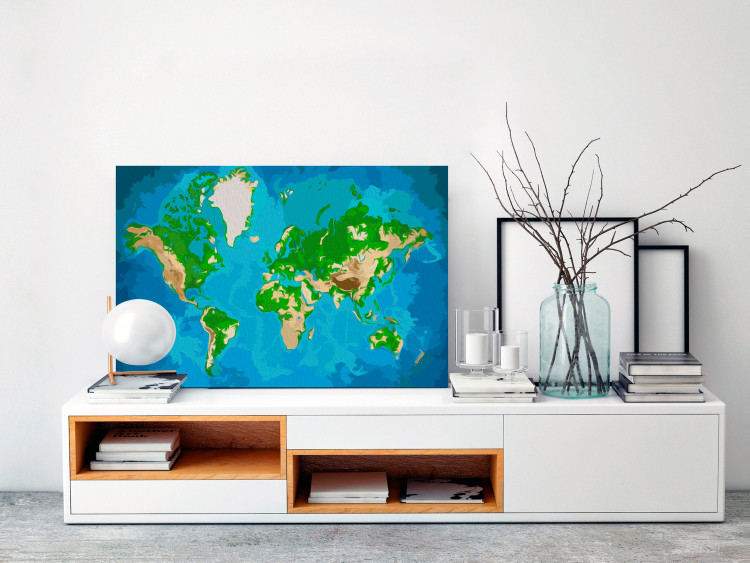 Obraz do malowania po numerach Mapa świata (niebiesko-zielona) 107500 additionalImage 2