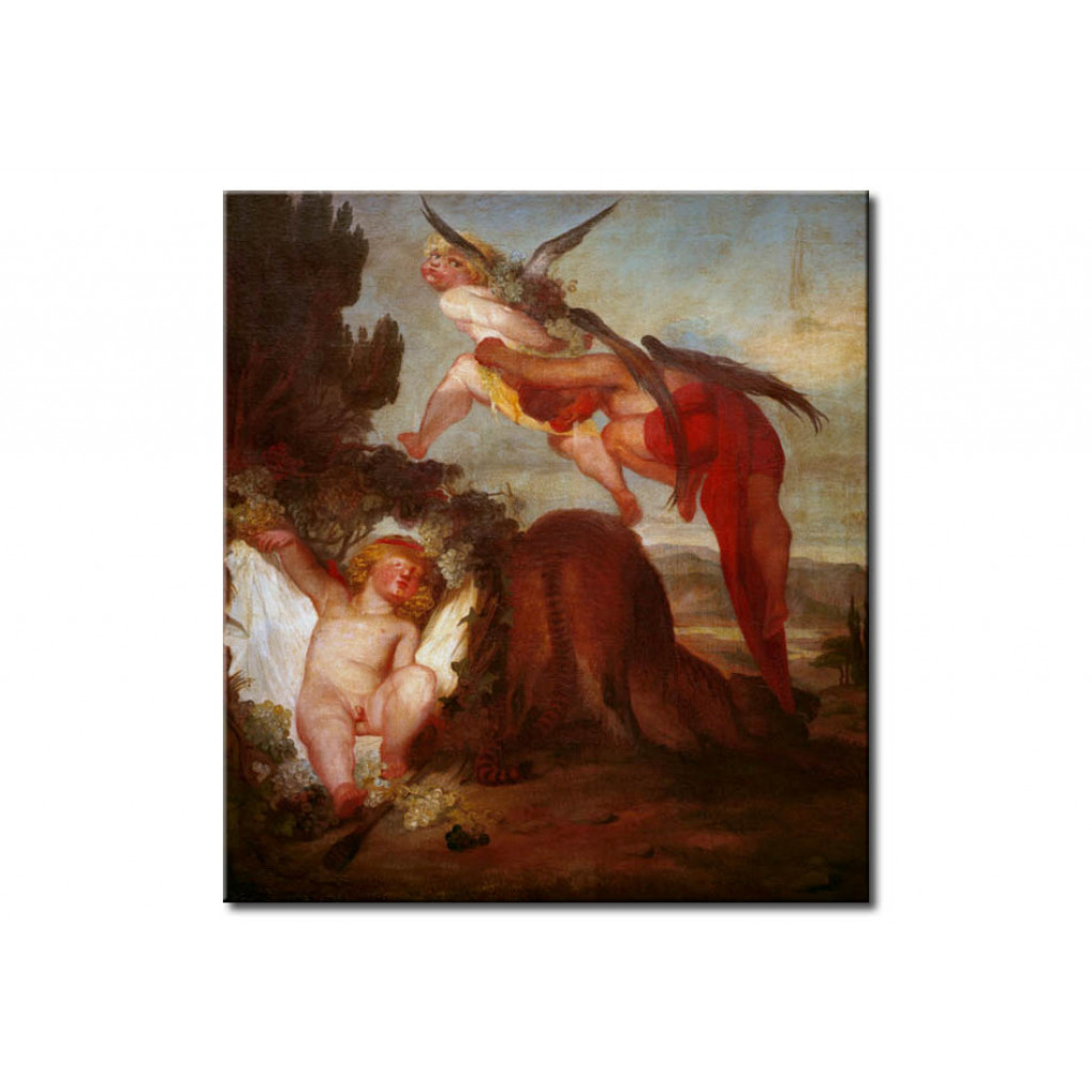 Schilderij  Anselm Feuerbach: Windgötter, Dem Bacchusknaben Trauben Stehlend