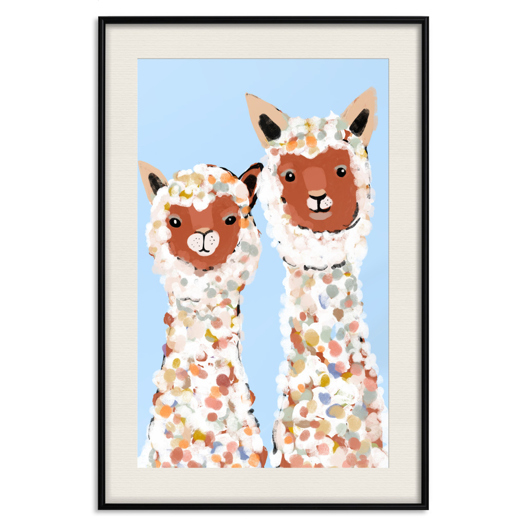 Plakat: Dwie Lamy - Wesołe Malowane Zwierzątka Kolorowymi Plamami