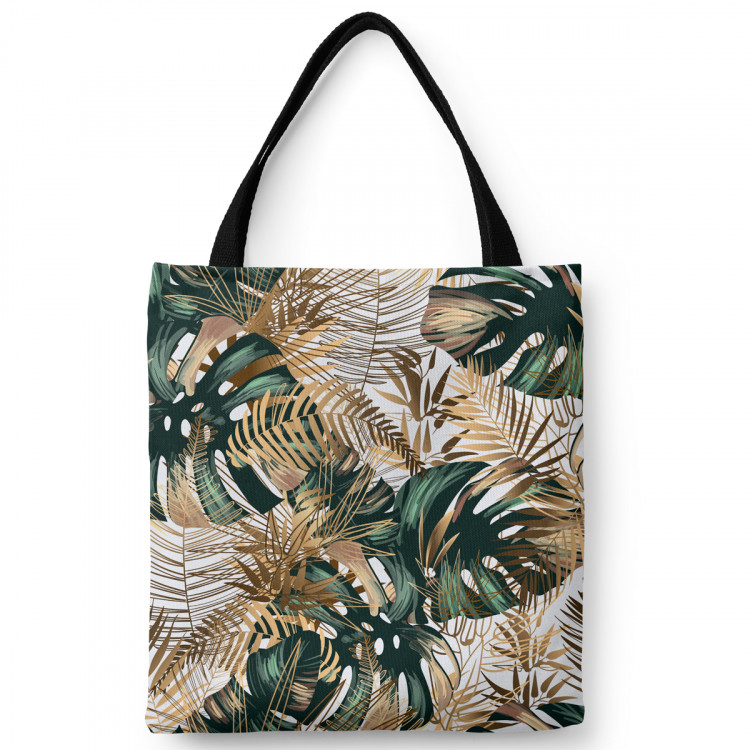 Shoppingväska Contrasting leaves - plant motif in shades of green and gold 147700