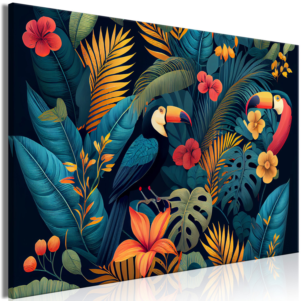 Schilderij Exotic Birds - Toucans Among Colorful Vegetation In The Jungle [Large Format]