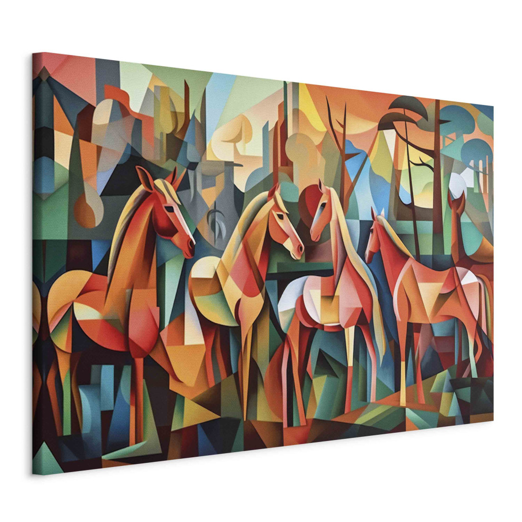 Duży Obraz XXL Kubistyczne Konie - Geometryczna Kompozycja Inspirowana Stylem Picassa [Large Format]