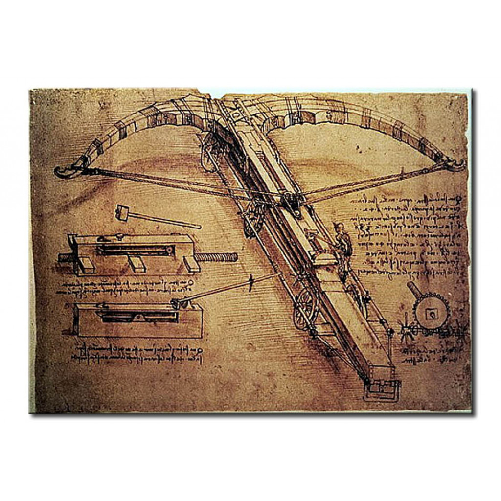 Schilderij  Leonardo Da Vinci: Design For A Giant Crossbow, Detail From Fol.