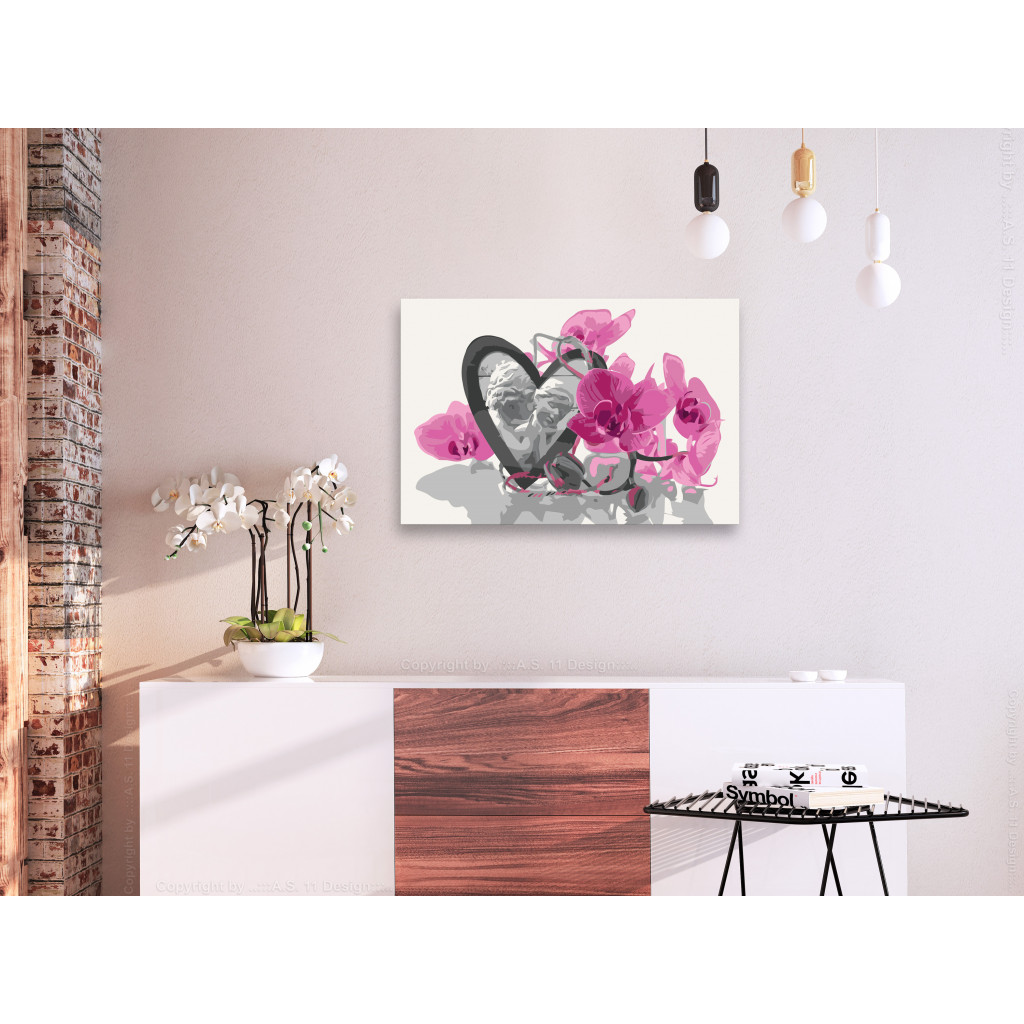 Obraz Do Malowania Po Numerach Aniołki (serce I Różowa Orchidea)