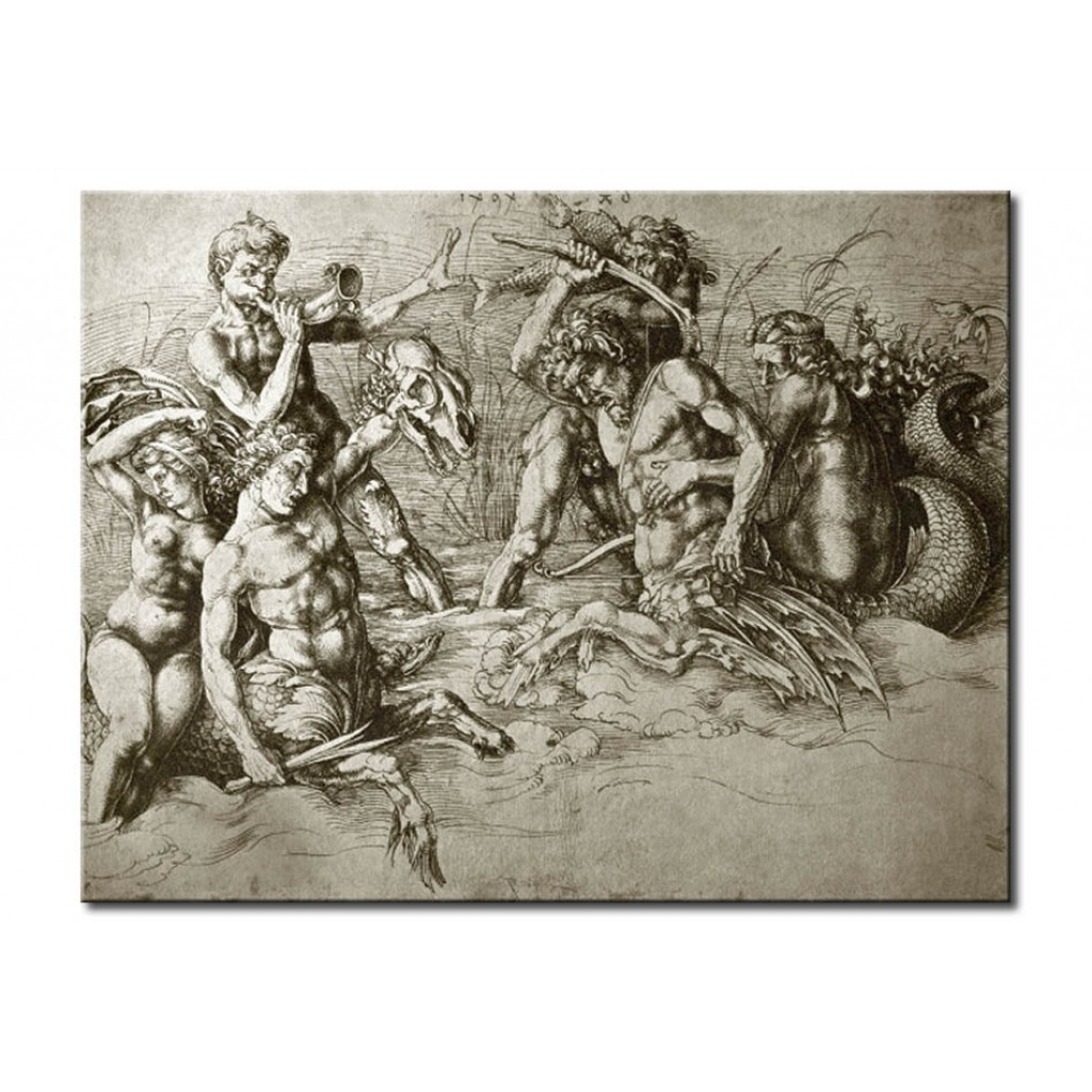 Schilderij  Albrecht Dürer: Fighting Sea Creatures