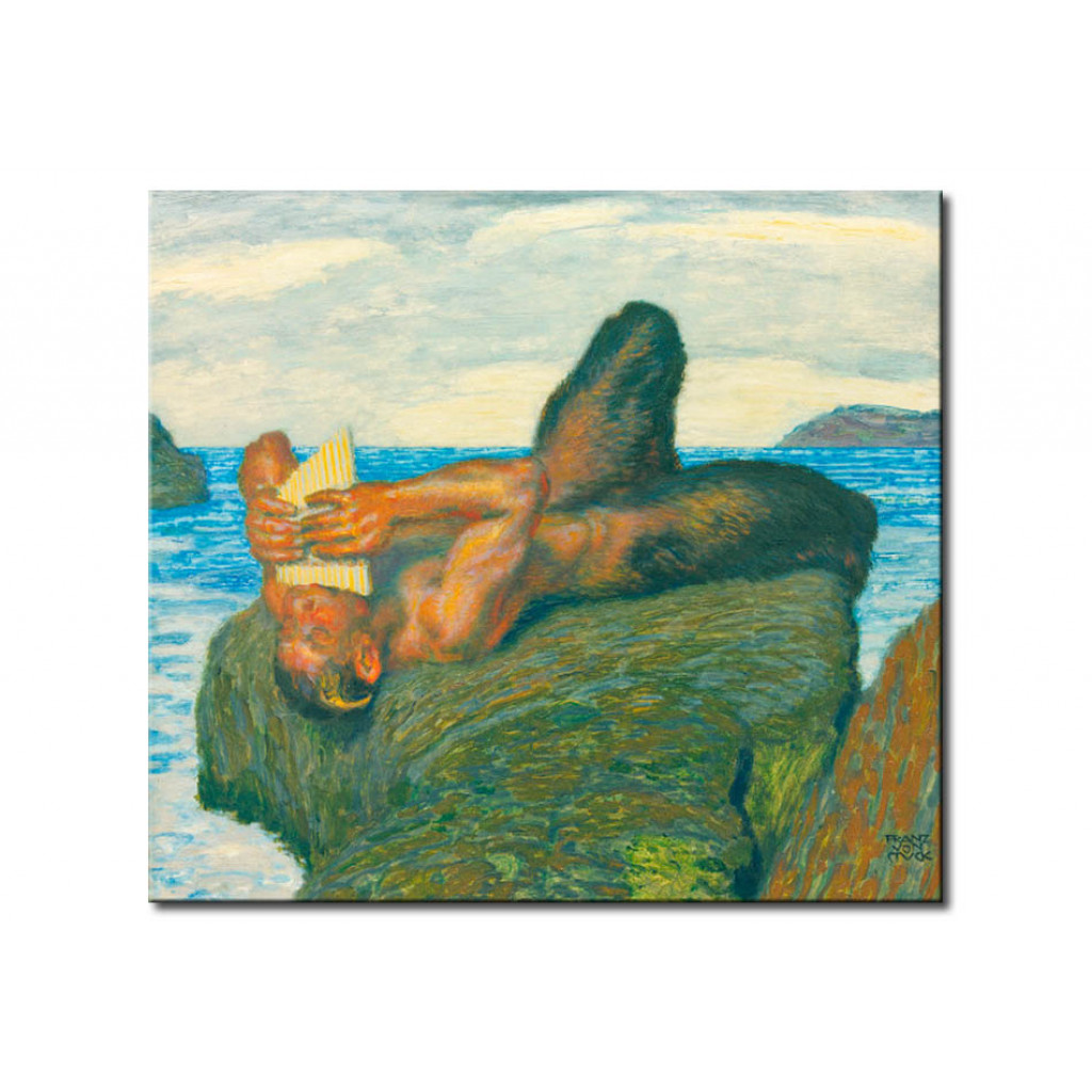 Schilderij  Franz Von Stuck: Faun Playing The Syrinx At The Sea