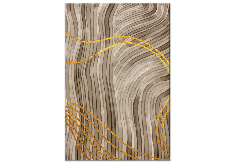 Obraz na płótnie Fluktuacje - abstrakcyjne tło z falami przeciętymi złotymi wstęgami