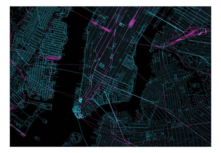 Carta da parati moderna Mappa di Manhattan - piano del quartiere di New York su uno sfondo nero 131610 additionalImage 1