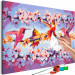 Obraz do malowania po numerach Rozćwierkane - kolorowe kolibry i fioletowe kwitnące gałązki 144610 additionalThumb 4