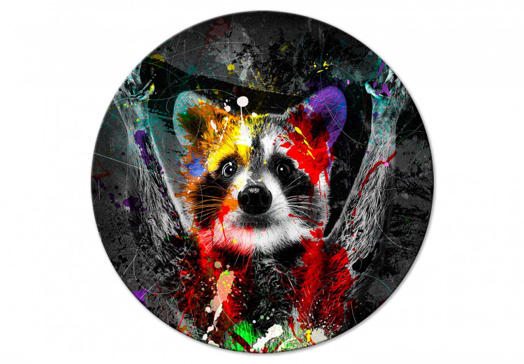 Rund tavla Raccoon - Friendly Animal in Juicy Colors on a Black Background 148610
