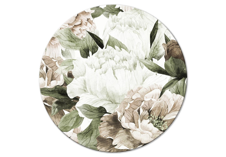 Round Canvas In Full Bloom - Beautiful Painted Peonies in Muted Colors 149010