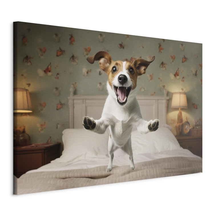 Canvastavla AI Dog Jack Russell Terrier - Joyful Animal Jumping From Bed Into Owner’s Arms - Horizontal 150210 additionalImage 2