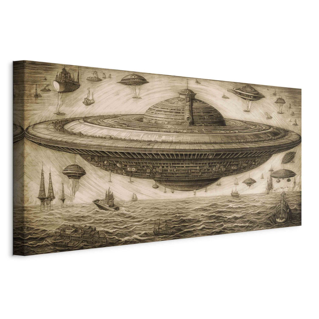 Schilderij UFO Ship - A Sketch Inspired By The Style Of Leonardo Da Vinci [Large Format]