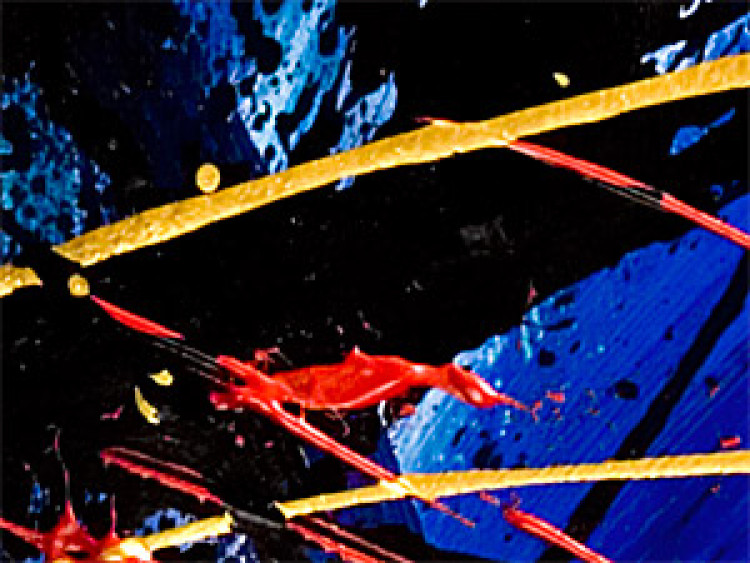 Toile déco Chaos en rouge et or (4 pièces) - abstraction bleue 46610 additionalImage 3