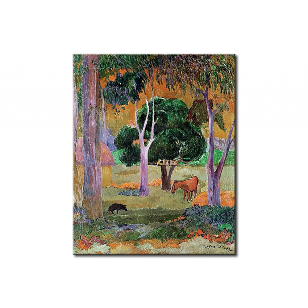 Schilderij  Paul Gauguin: Dominican Landscape Or, Landscape With A Pig And Horse