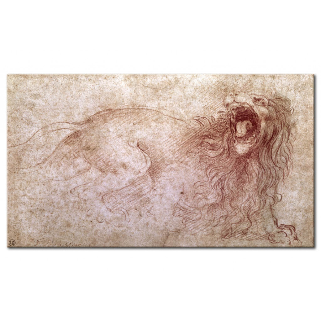 Schilderij  Leonardo Da Vinci: Sketch Of A Roaring Lion