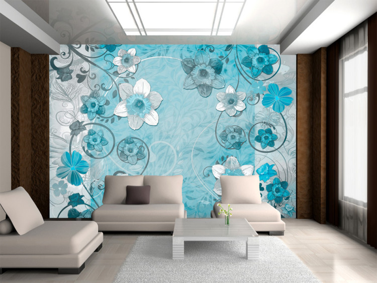 Wall Mural Scent of Spring - Abstraction with Composition of Flowers on an Irregular Background 60710