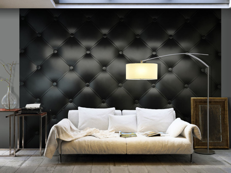 Mural de parede Luxo - fundo imitando padrão acolchoado preto com textura de couro 61010