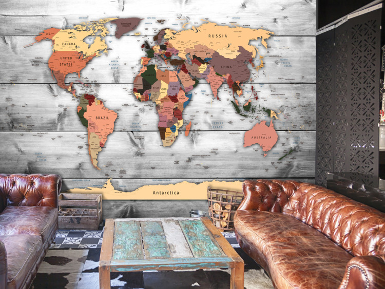 Fototapeta Kierunek świat - mapa świata z angielskimi podpisami państw i miast