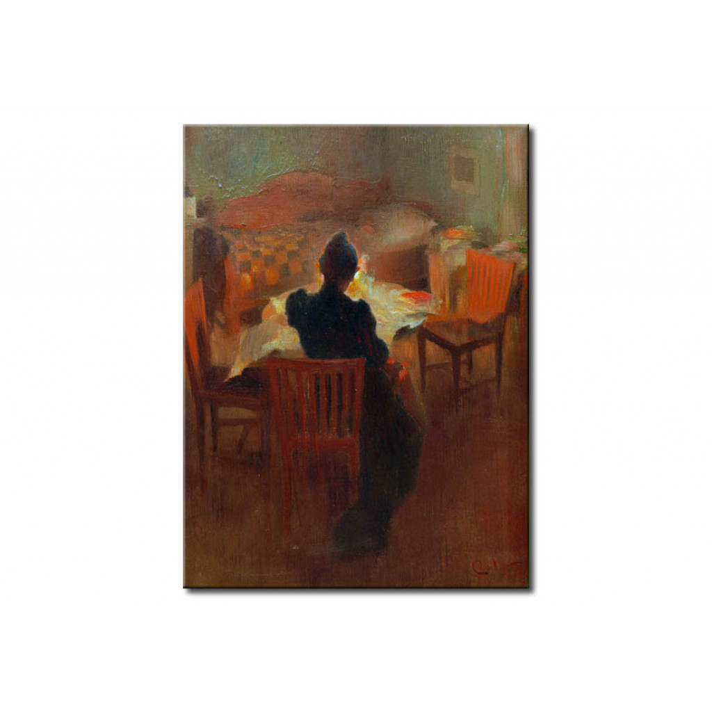Schilderij  Carl Larsson: Interieur Aus Dalarna Im Lampenlicht