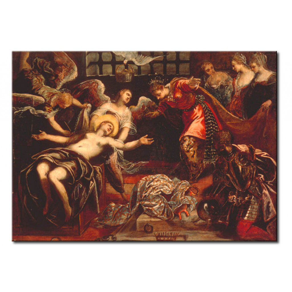 Schilderij  Tintoretto: St. Catherine Of Alexandria In The Dungeon, Assisted By Angels And Visited By The Wife Of The Emperor