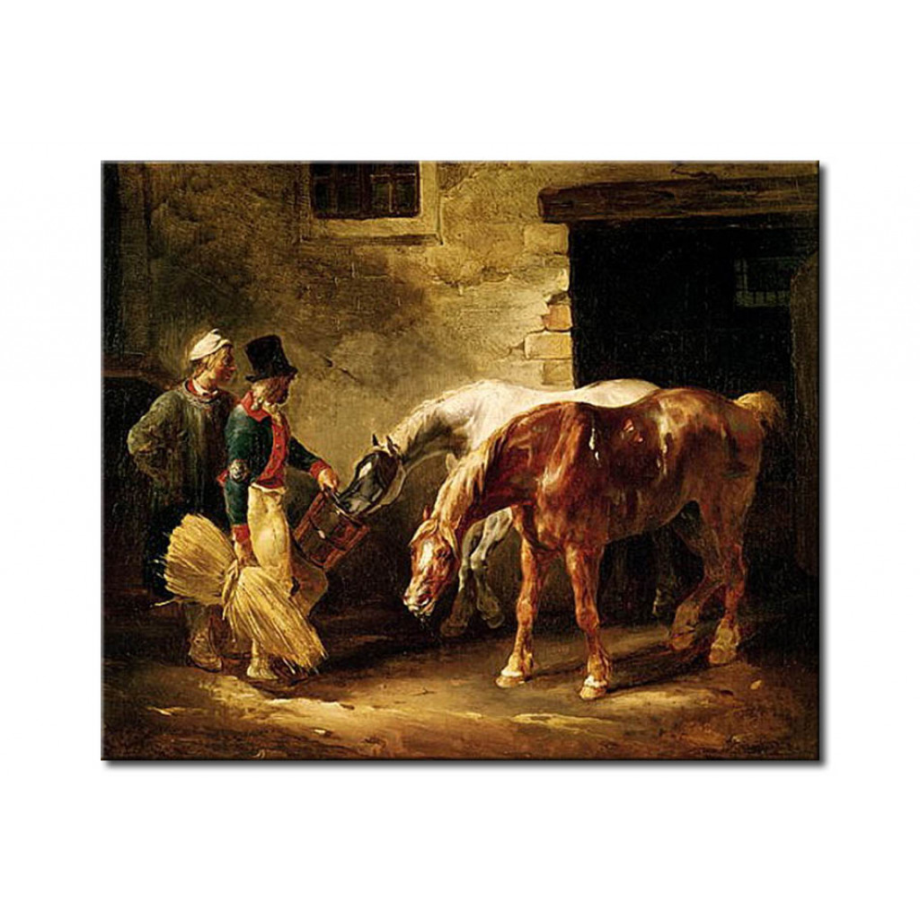 Schilderij  Théodore Géricault: Two Post Horses At The Door Of A Stable