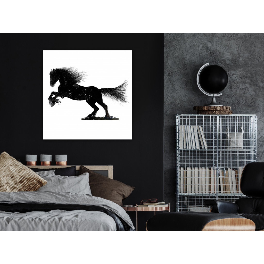 Schilderij  Paarden: Dynamisch Paard - Zwart-wit, Cartoon Afbeelding Van Een Paard Silhouet