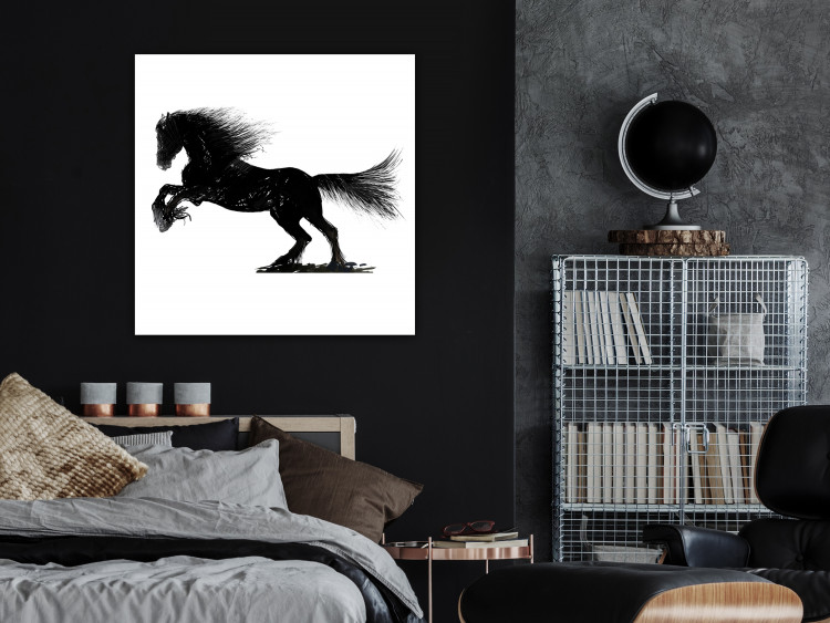 Canvas Dynamic horse - black and white illustration of a horse silhouette 118720 additionalImage 3