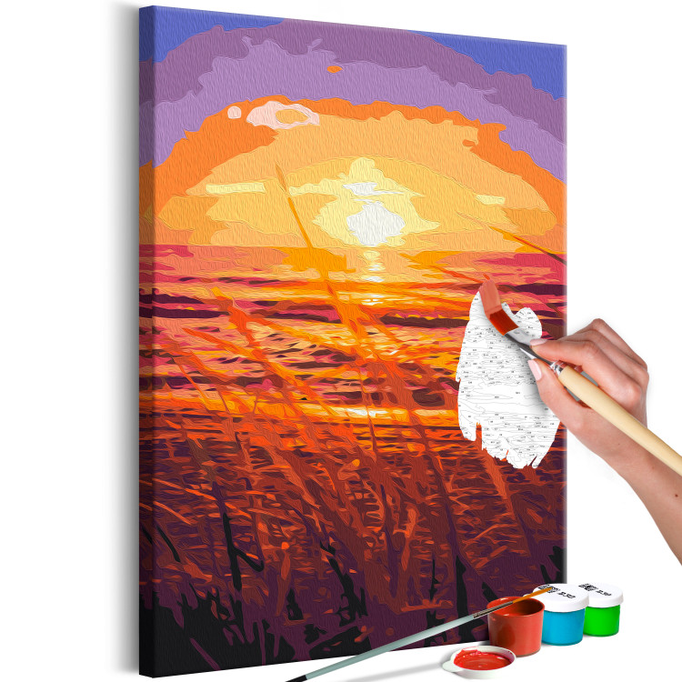 Obraz do malowania po numerach Letni wieczór - pomarańczowy zachód słońca na plaży pełne traw 144620 additionalImage 3