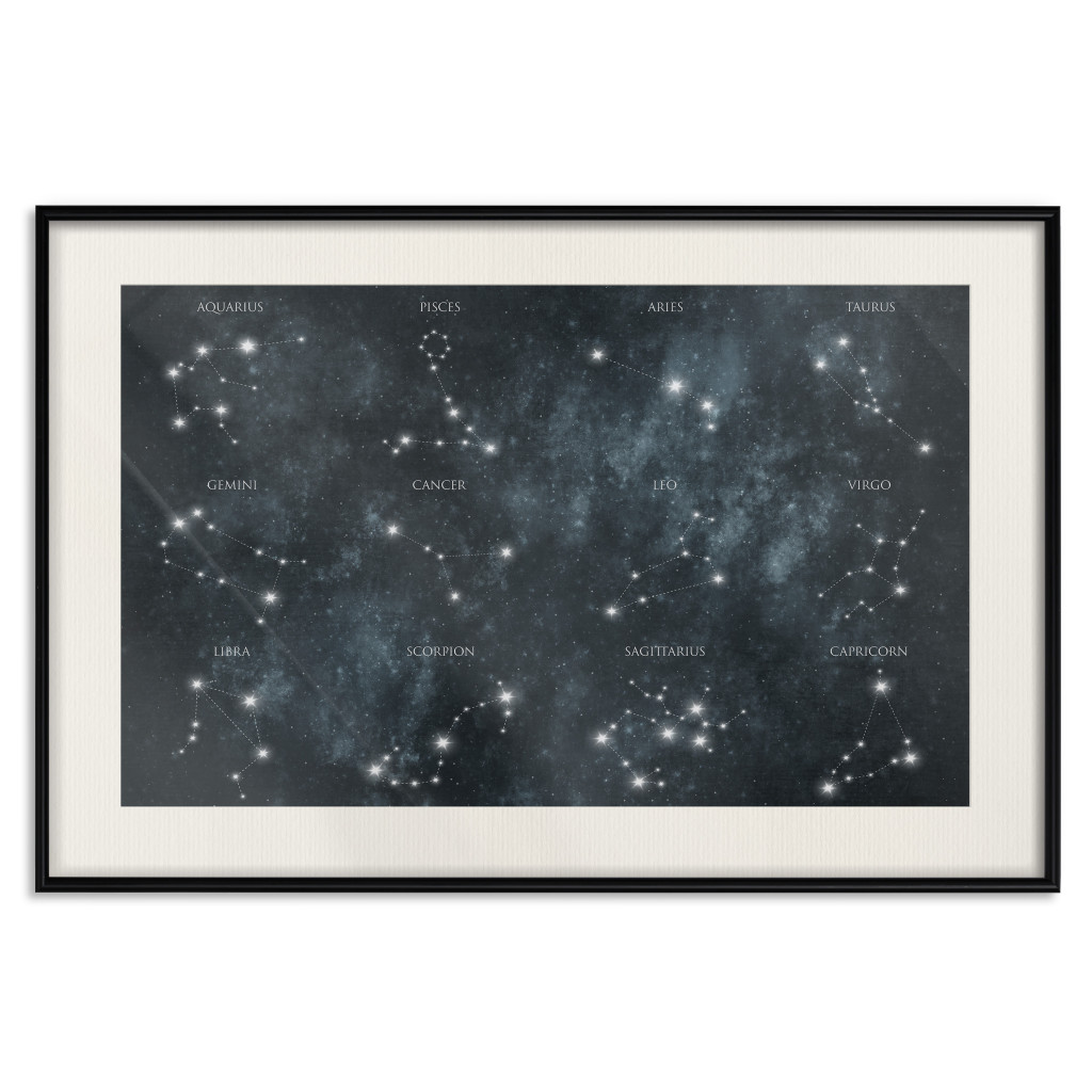 Plakat: Gwiazdy - Konstelacje Z Nazwami Znaków Zodiaku W Malowniczym Kosmosie