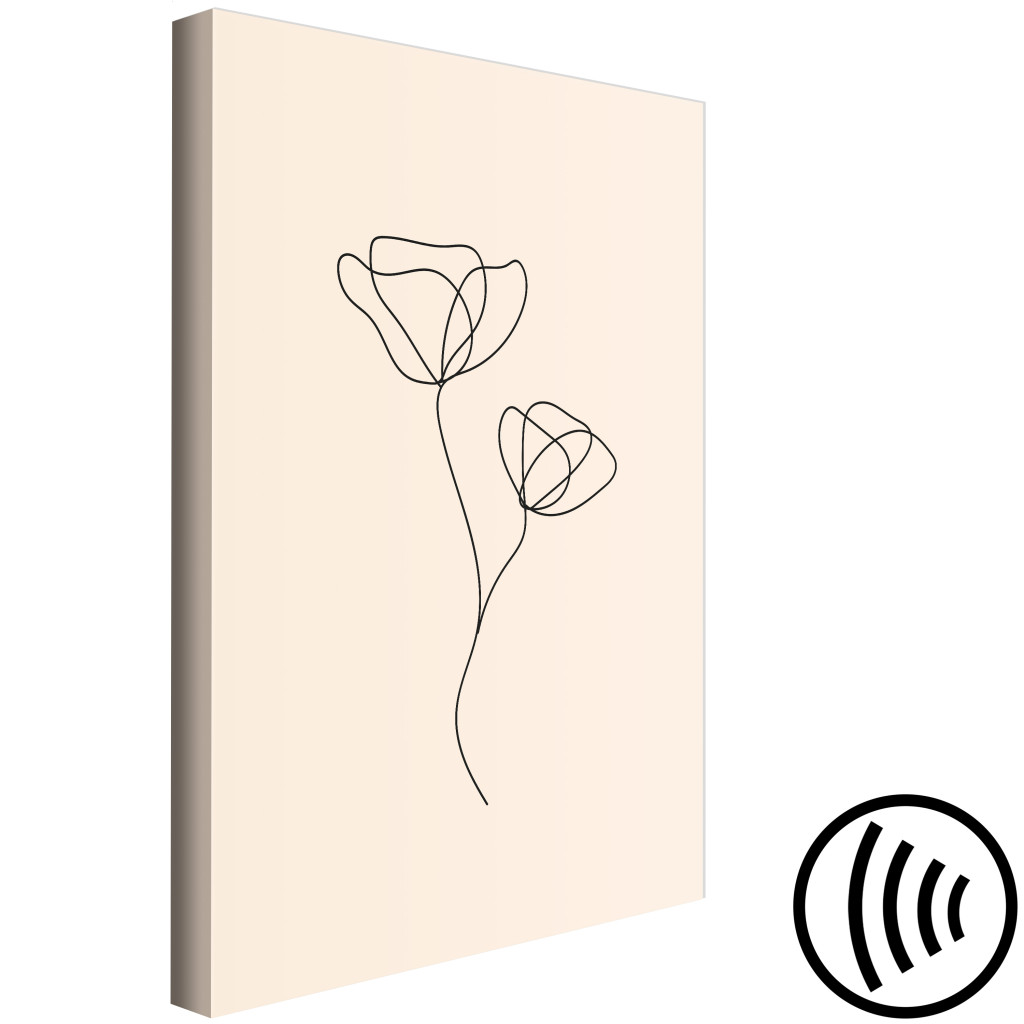 Schilderij  Florale Motieven: Linear Flower - Minimalistic Composition On A Beige Background