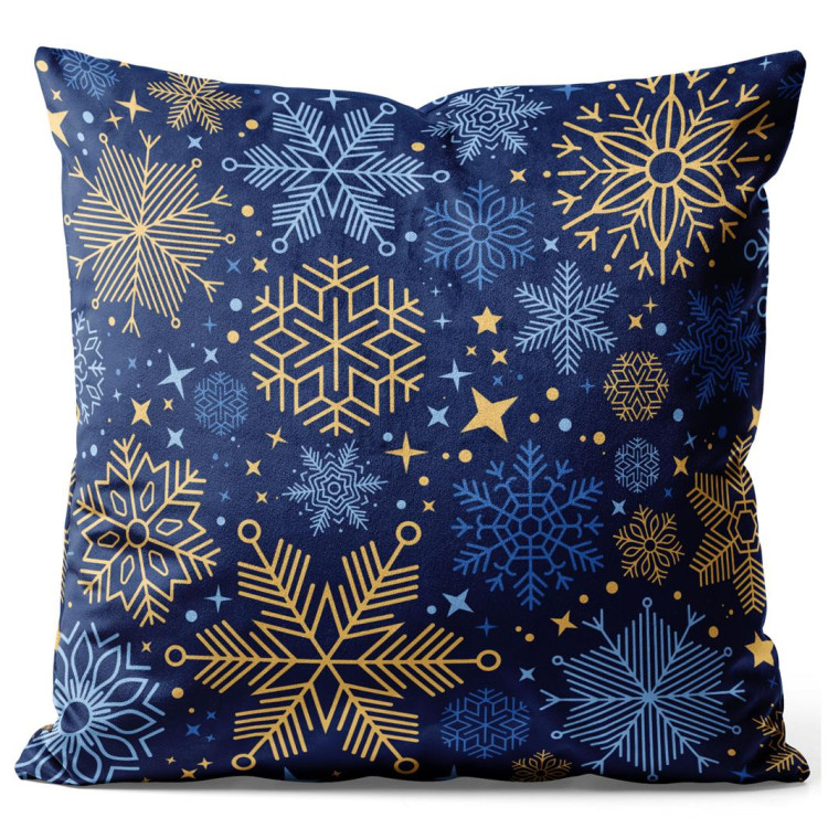Decorative Velor Pillow Winter elegance - blue and gold stars, twigs and flowers 148520