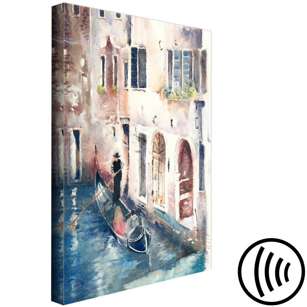 Schilderij  Venetië: The City Of Venice - Gondolier In His Boat Painted With Watercolor