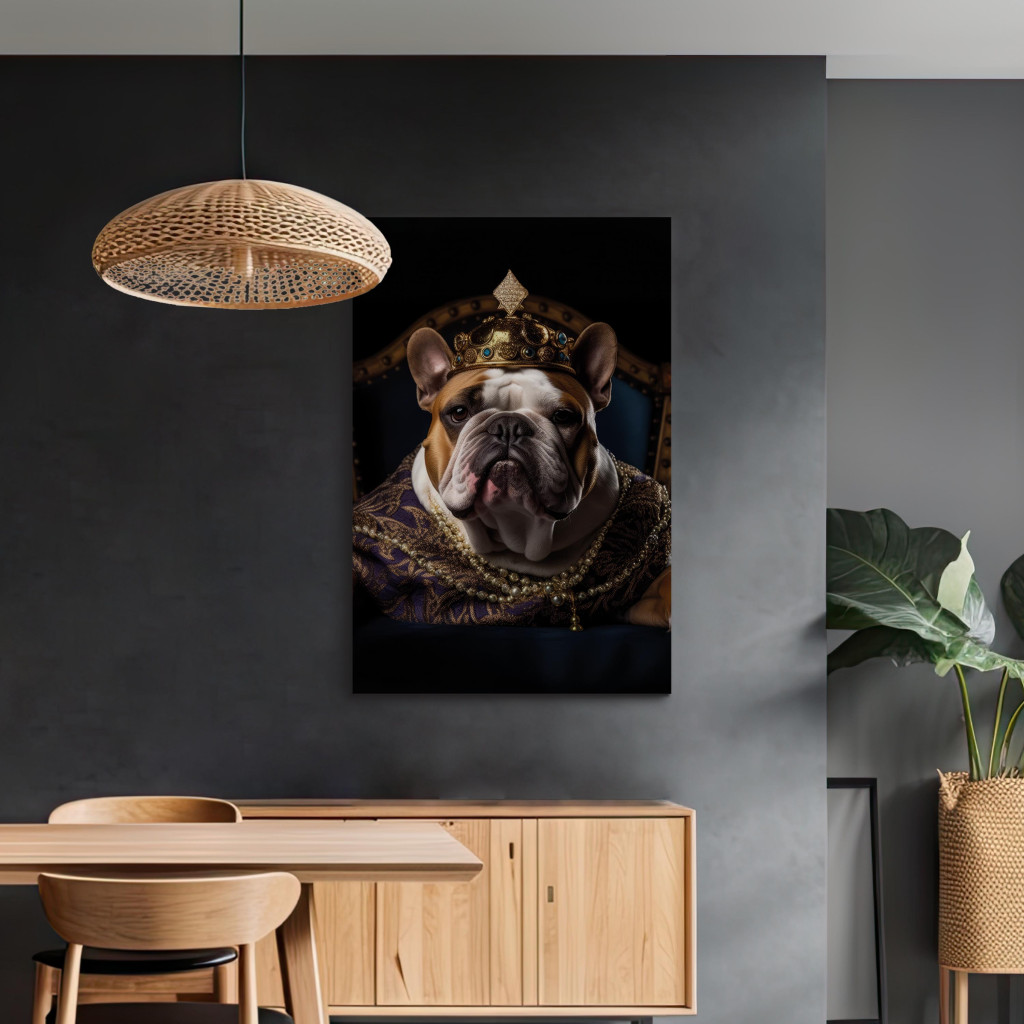 Schilderij  Honden: AI Dog English Bulldog - Animal Fantasy Portrait Wearing A Crown - Vertical