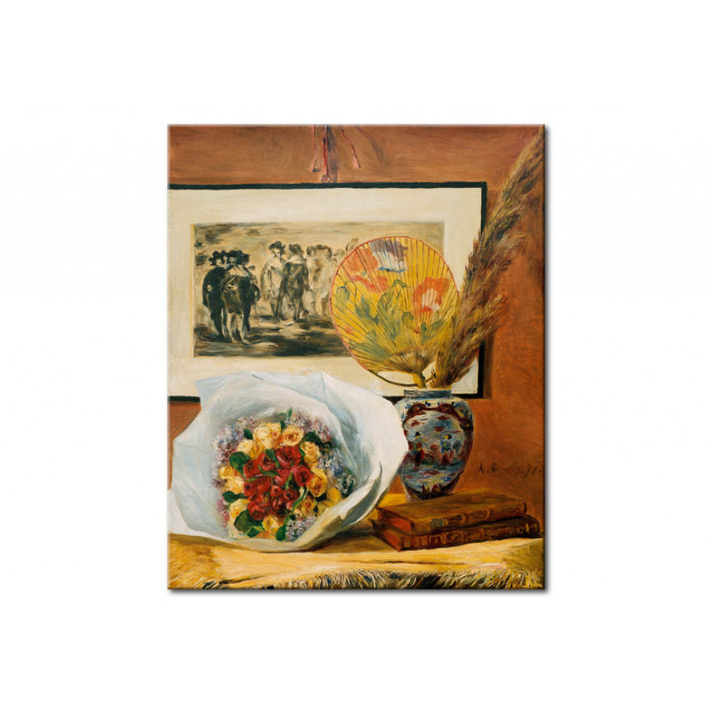 Schilderij  Pierre-Auguste Renoir: Nature Morte Au Bouquet Et à L'eventail