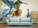 Wall Mural Colorful Hummingbird - Fantasy with musical notes on a beige background with patterns 61320