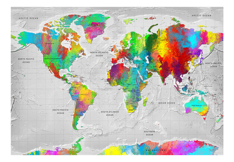 Fototapeta Kolorowa mapa świata - kontynenty z nazwami po angielsku na białym tle 95020 additionalImage 1