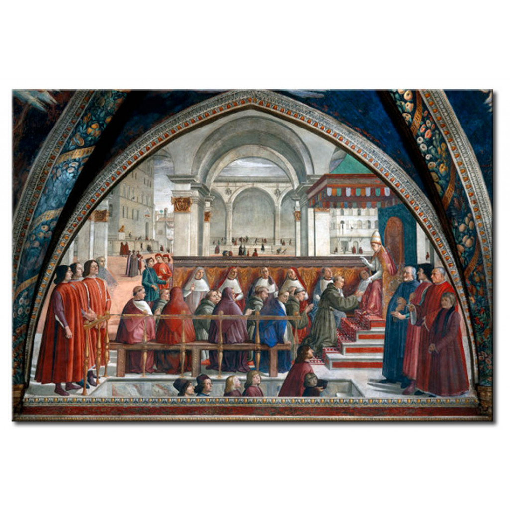 Schilderij  Domenico Ghirlandaio: Confirmation Of St.Francis Of Assisi's Rules Of The Order By Pope Honorius III