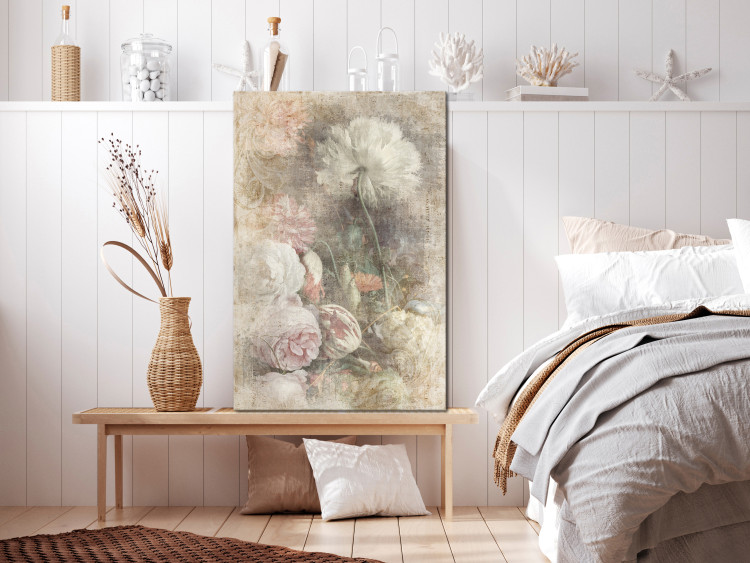 Obraz Martwa natura w stylu vintage - delikatne kwiaty na szarym tle 135930 additionalImage 3