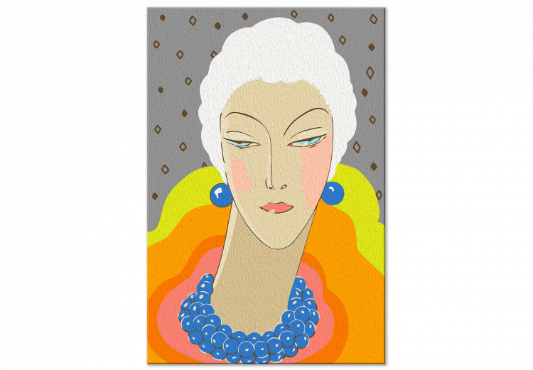 Obraz do malowania po numerach Ekstrawagancka kobieta - portret eleganckiej postaci, białe włosy, kolorowy kołnierz 144130 additionalImage 3