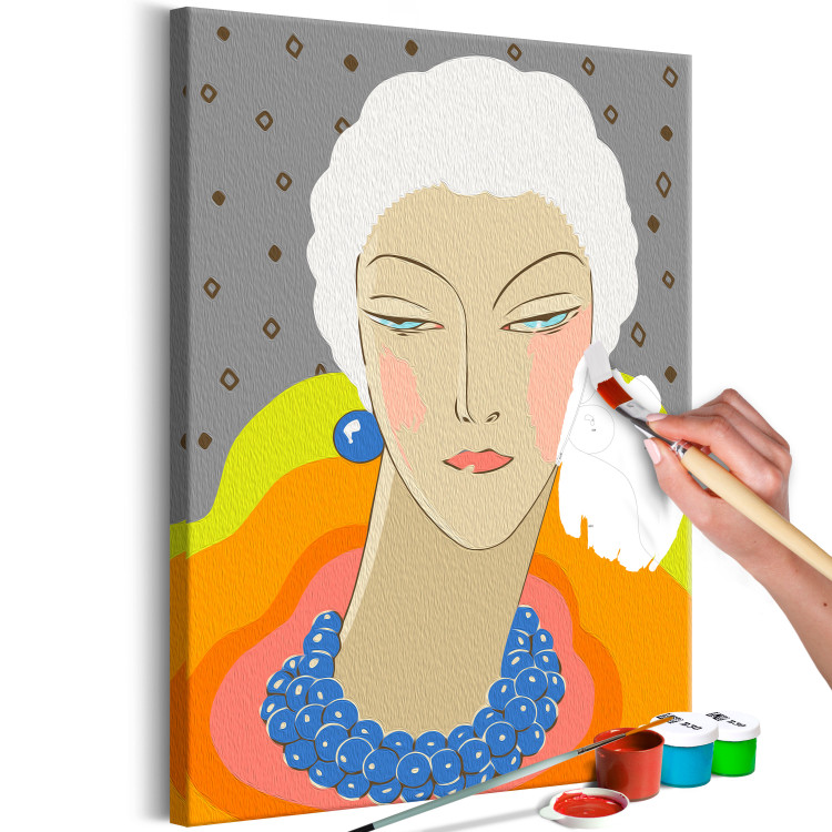 Obraz do malowania po numerach Ekstrawagancka kobieta - portret eleganckiej postaci, białe włosy, kolorowy kołnierz 144130 additionalImage 6