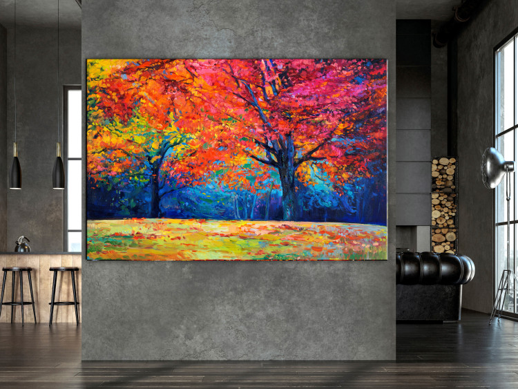 Canvas Art Print Colorful Park in Autumn - Painted Landscape, Alley in the Colors of September 145530 additionalImage 3