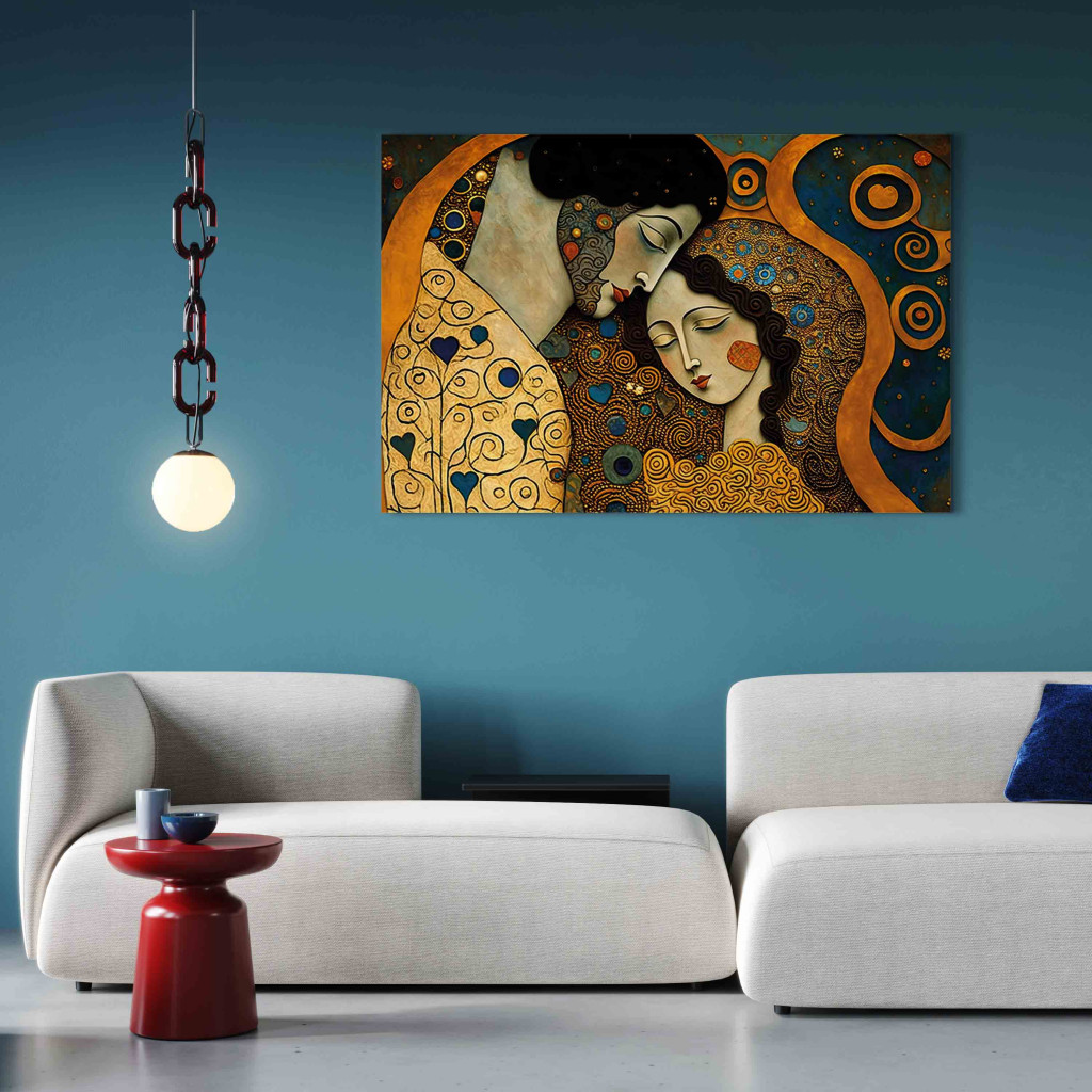 Canvastavla A Hugging Couple - A Mosaic Portrait Inspired By The Style Of Gustav Klimt