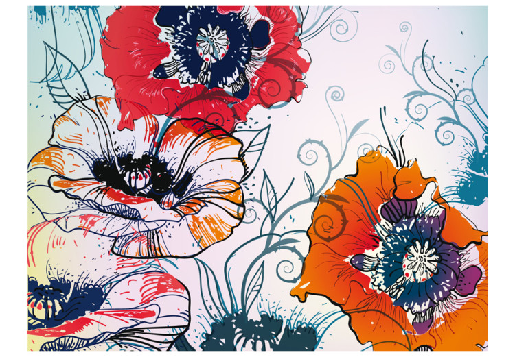 Fotomural Tema Floral Delicado - esboço de flores coloridas em fundo fantasioso 60830 additionalImage 1