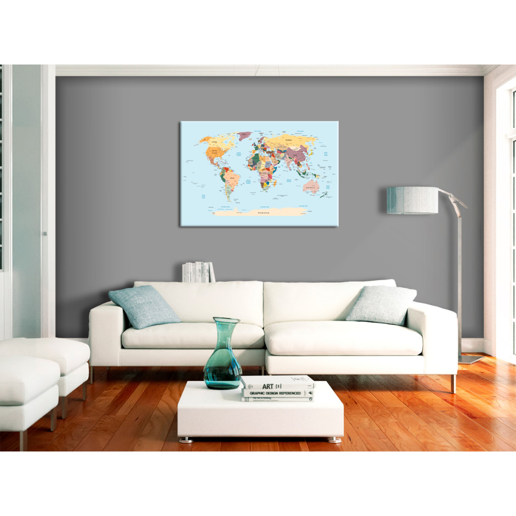 Målning Världskarta - Färgglad Grafik Med Namn På Länder Och Städer