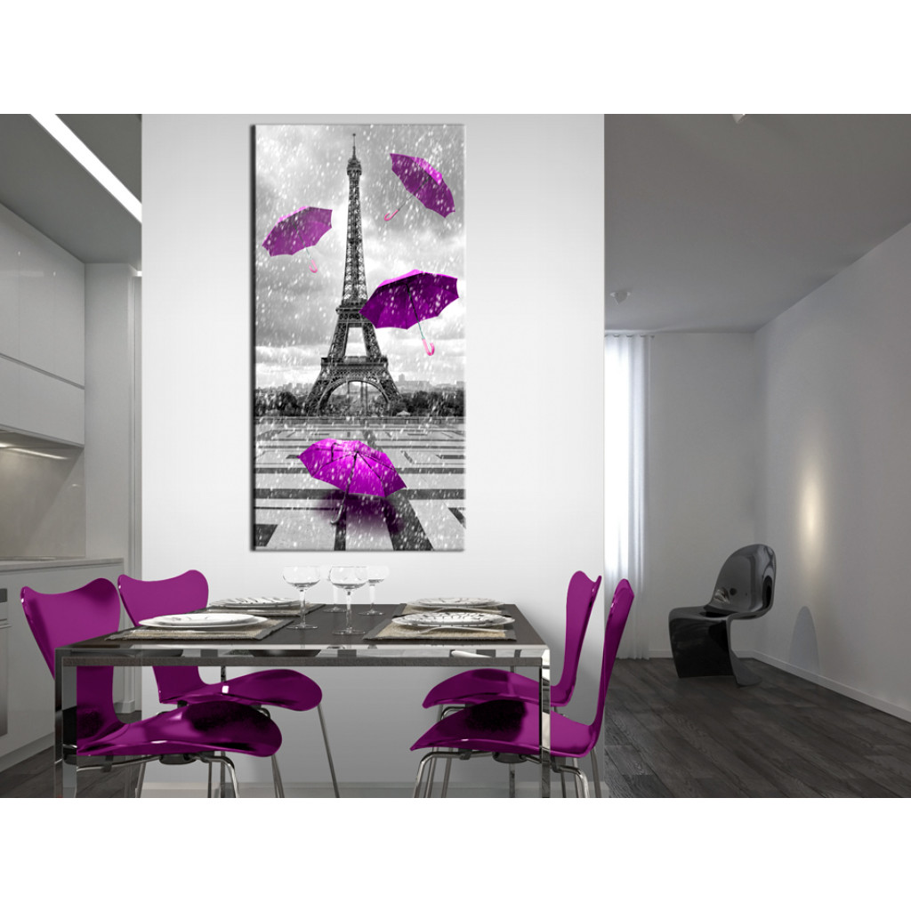 Schilderij  Parijs: Paris: Purple Umbrellas