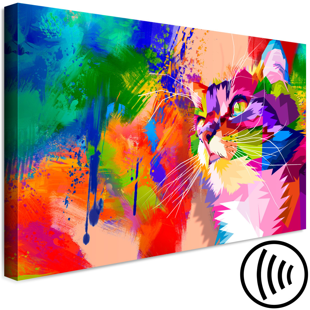 Schilderij  Katten: Colourful Cat (1 Part) Wide