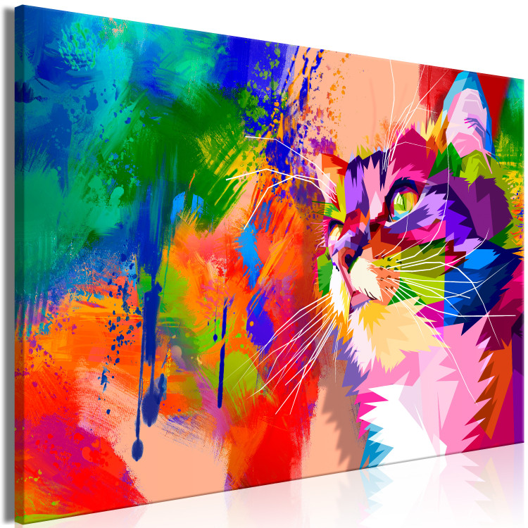 Quadro su tela Colourful Cat (1 Part) Wide 108240 additionalImage 2