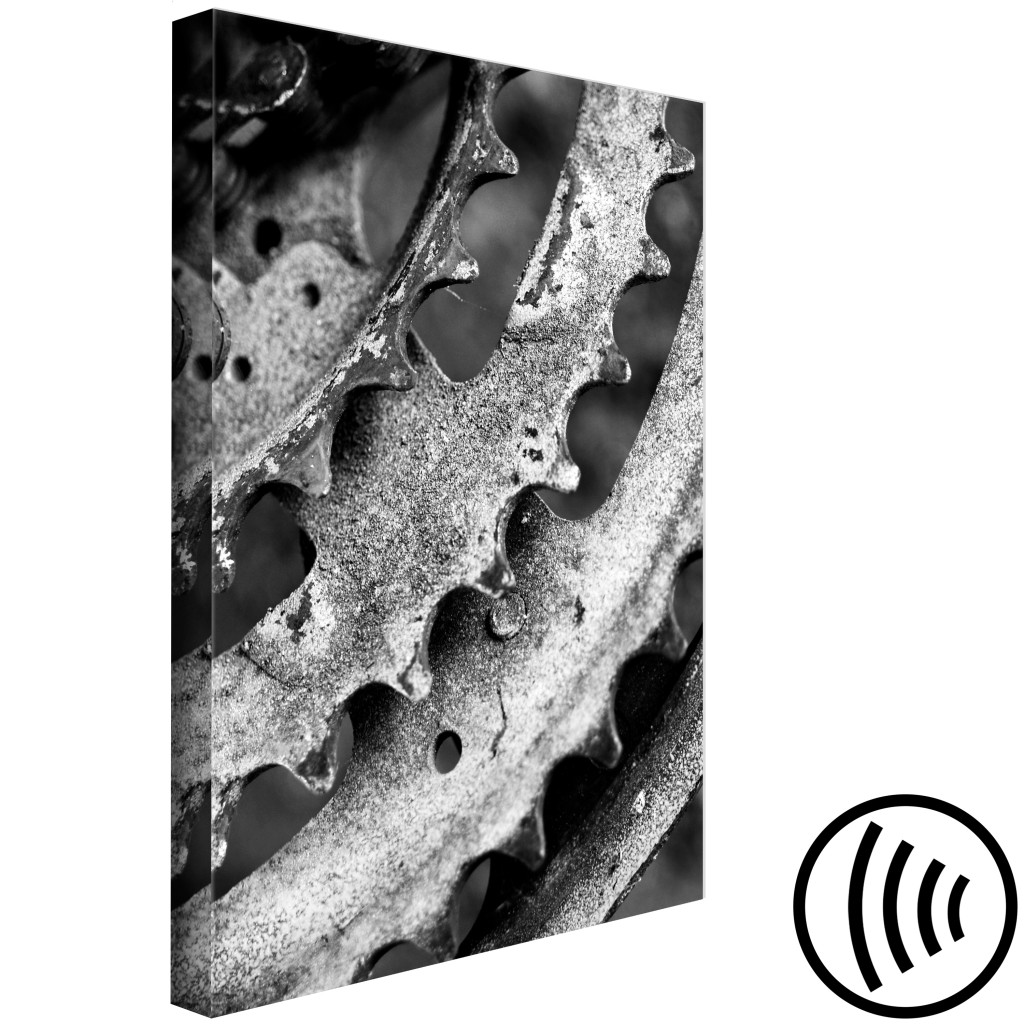Obraz Metalowe Zębatki - Zbliżenie Na Monochromatyczne Retro Maszyny